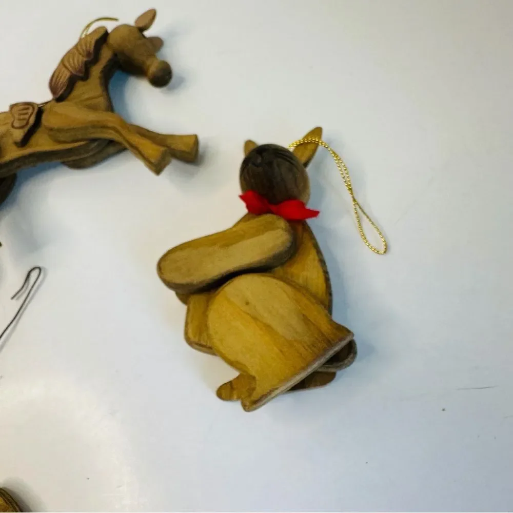 Vintage Set Of 6‎ Articulated Wooden Ornaments Horse Bear Rabbit